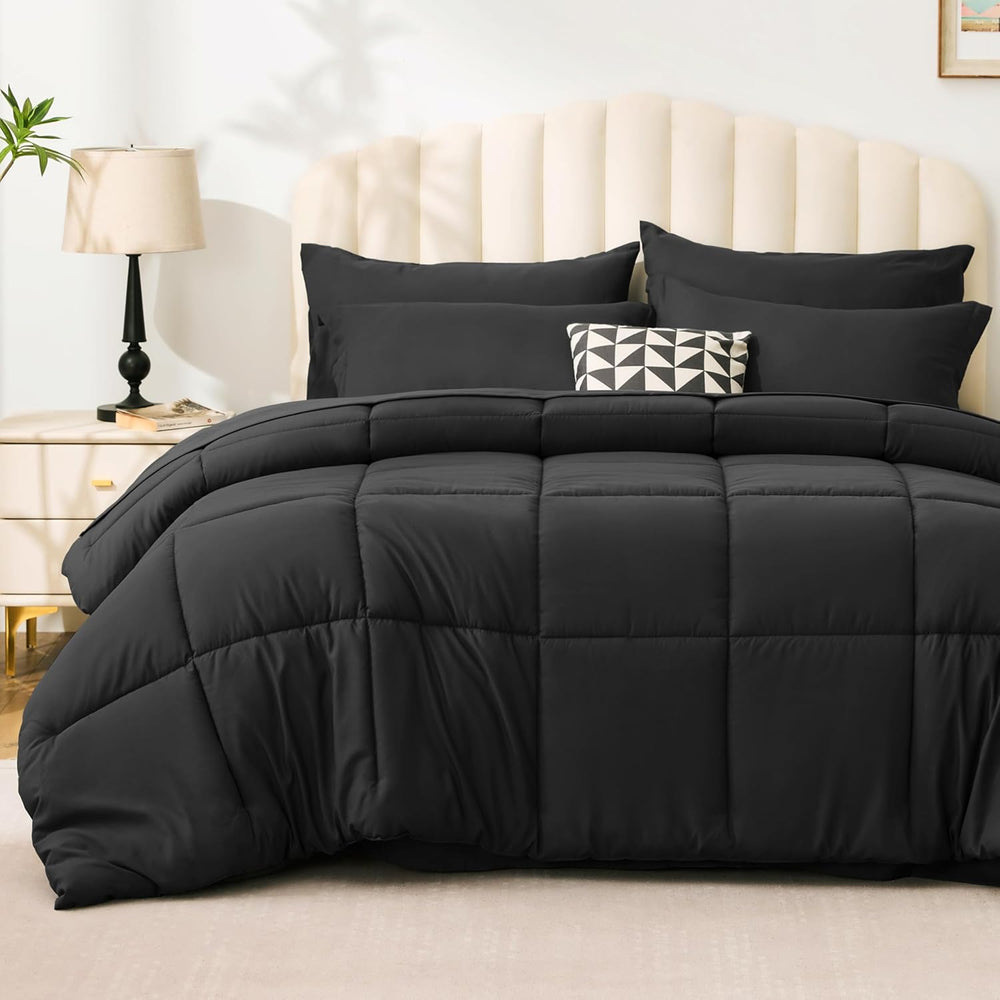 Love's cabin Full Comforter Set, 7 Pieces Bed in a Bag, Black