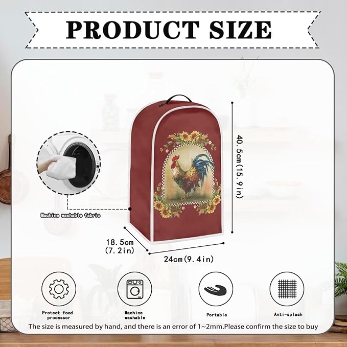 Sunflower Rooster Print Blender Dust Cover, Stand Mixer or Coffee Maker - Image 6