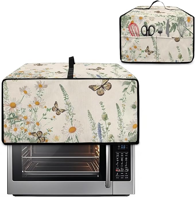 Butterfly Daisy Floral Print Microwave Oven Dust Cover Dust-Proof Heavy Duty - Image 2