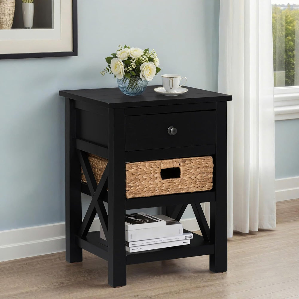 eHemco X-Side Nightstand End Table Side Table, Black