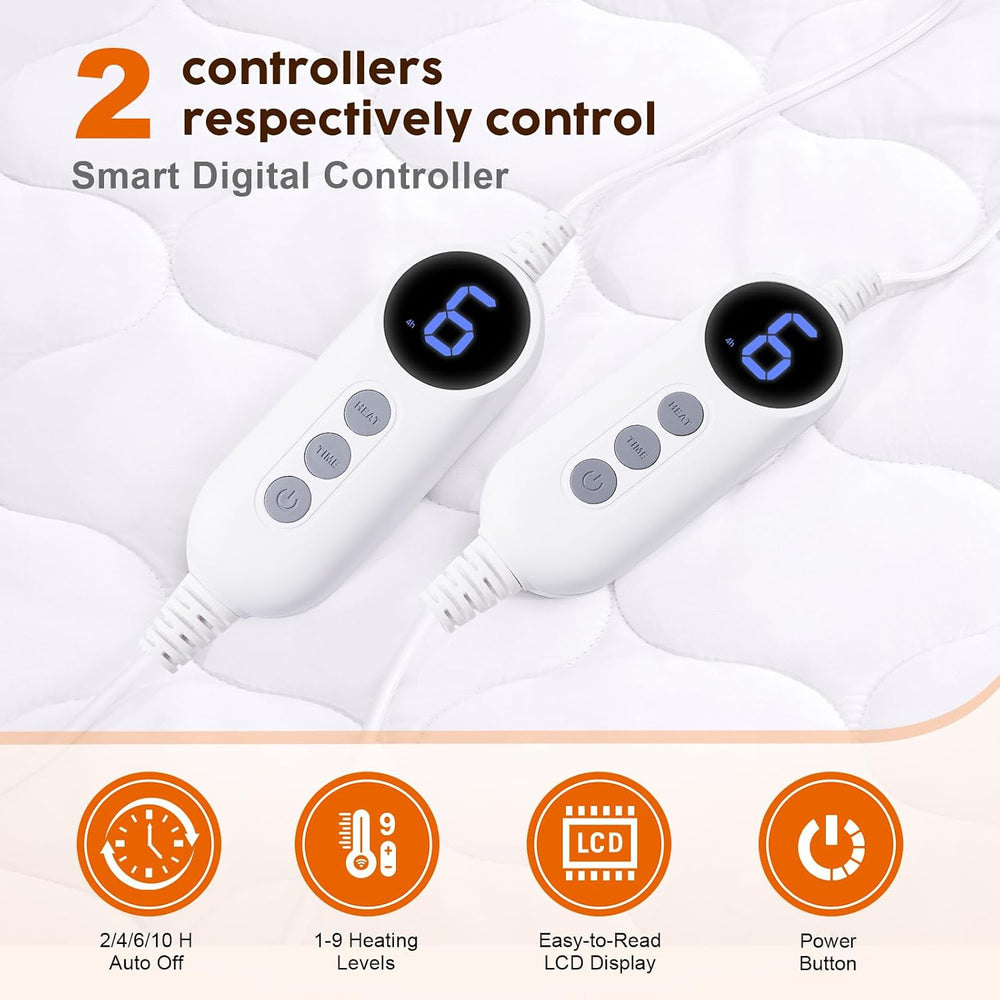 HYLEORY Electric Heated Mattress Pad King Size Dual Control, Fast Heating Bed...