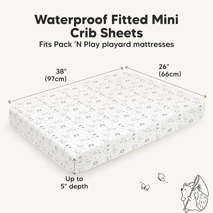 2-Pack Waterproof Pack and Play Sheets, Mini Crib Sheets Fitted - Image 3