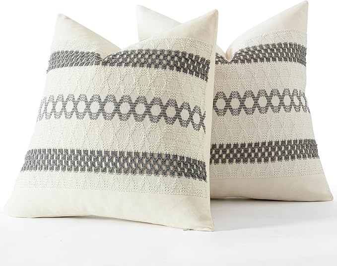 MIULEE Set of 2 Gray Boho Decorative Pillow Covers 18x18 Inch Farmhouse Rustic - Image 7