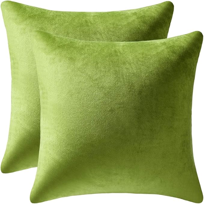Couch Pillow Cases 24x24 Chartreuse: 2 Pack Cozy Soft Velvet Square Throw by DEZENE
