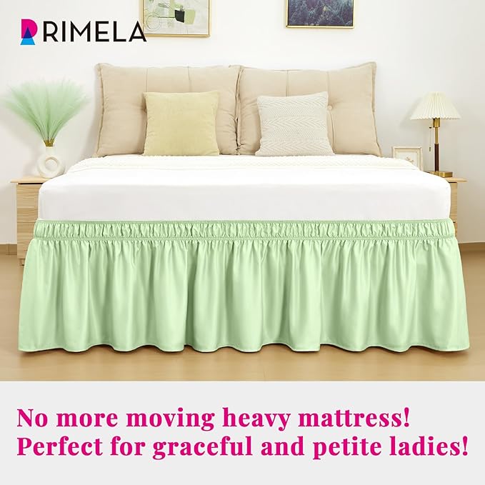 RIMELA Bed Skirt Queen Size Baby Green 15 Inch Drop, Wrap Around Elastic - Image 2