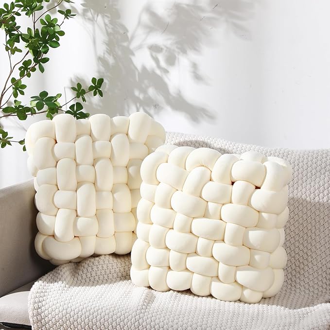 Wenqik 2 Pcs Knot Pillows Square Knotted Plush Throws Soft Accent Pillows by Wenqik