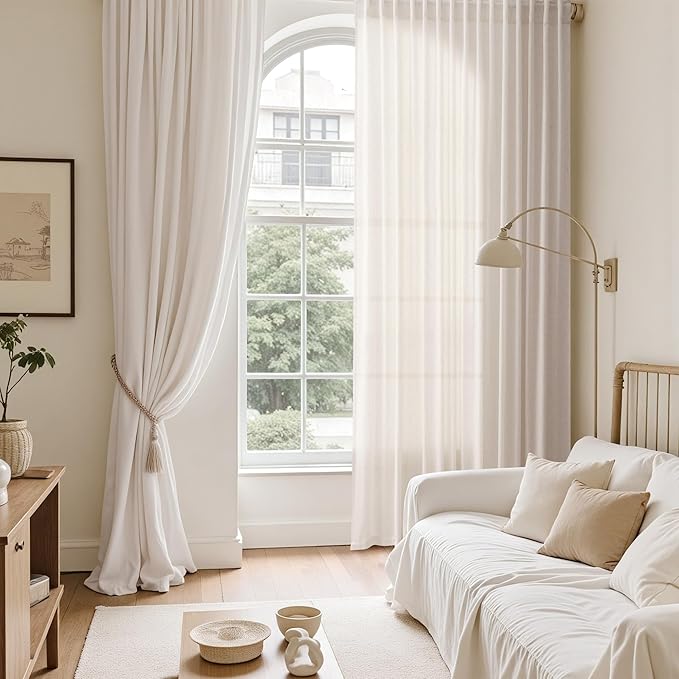 Ivory White Semi Sheer Linen Curtains 90 inch - Image 6