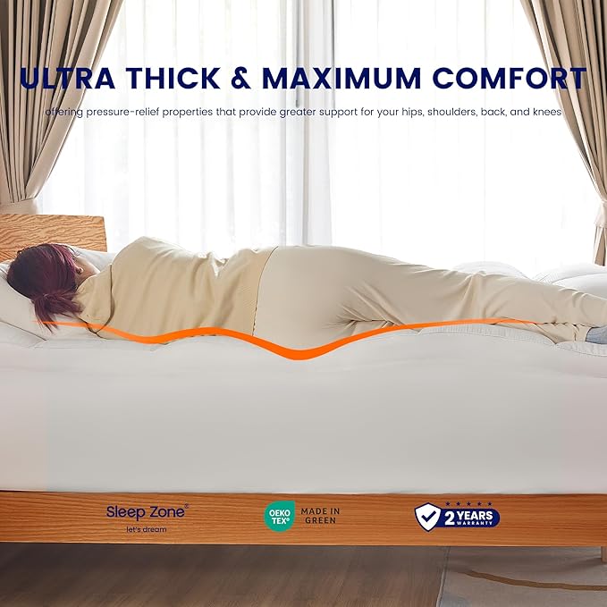 SLEEP ZONE Queen Mattress Protector, Deep Pocket Mattress Pad Cover, Thick - Image 7