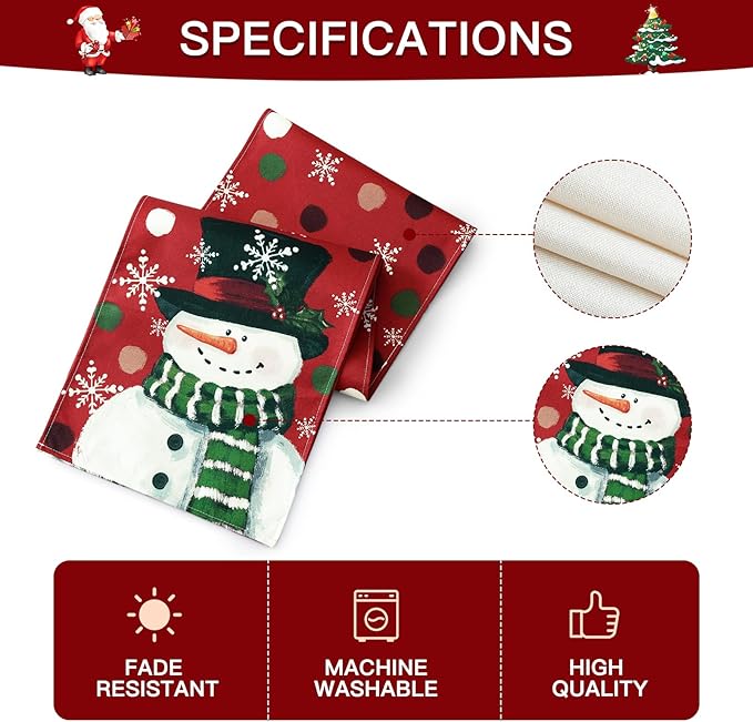 OTOSTAR Snowman Snowflake Christmas Table Runner, Xmas Seasonal Winter Holiday - Image 6
