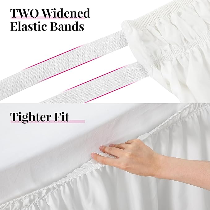 RIMELA White Bed Skirt Twin Size 12 Inch Drop, Elastic Bed Skirting - Image 5