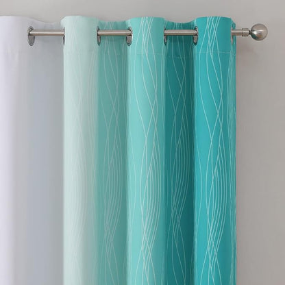 Estelar Textiler Full Room Darkening Greyish White and Teal Blackout Curtains - Image 4