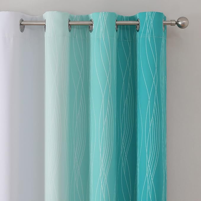 Estelar Textiler Teal and Greyish White Blackout Curtains 54 Inch Length - Image 4