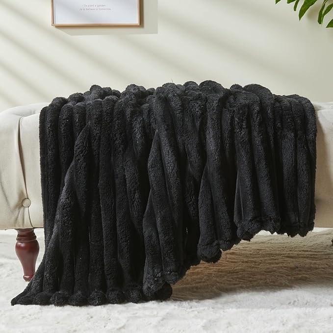 NEWCOSPLAY Super Soft Twin Blanket Black Premium Silky Flannel Fleece 3D Ribbed - Image 6