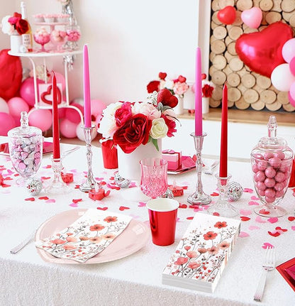 HEIPINIUYE 50 Pieces 3-ply Spring Floral Paper Napkins Red Flower Guest Napkins - Image 6
