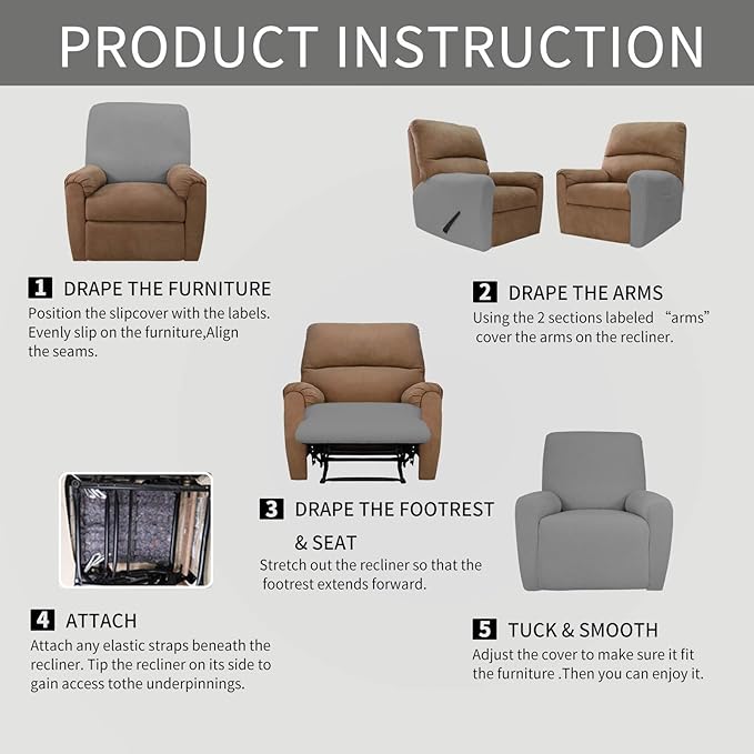 Easy-Going 4 Pieces Oversized Recliner Stretch Sofa Slipcover Sofa Cover - Image 7