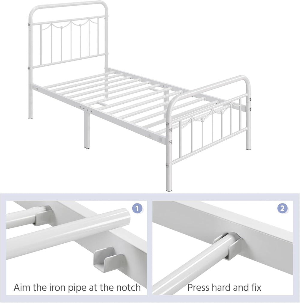 Yaheetech Twin Metal Bed Frame with Vintage Spindle Headboard White