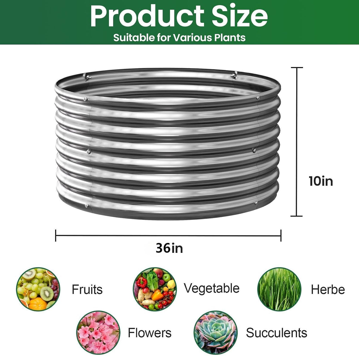 3x3ft round galvanized raised garden bed outdoor, metal shown in use