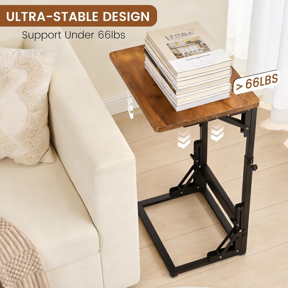 Folding Side Table, Adjustable C-Shaped End Table for Couch, Metal Frame TV T...