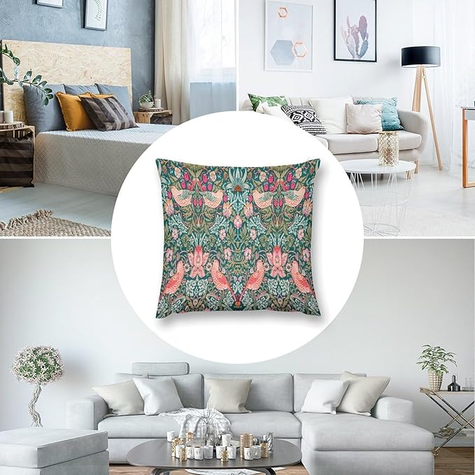 William Morris Floral Original Throw Pillow Covers Boho Chic Retro Floral Bird - Image 6