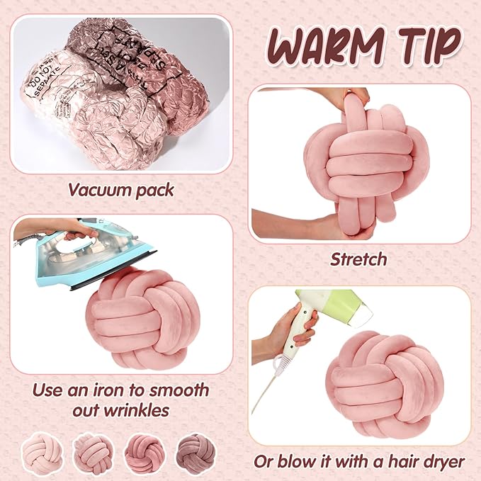 Yerliker 4 Pcs Knot Pillow Ball, 8.7 Inches Soft Home Decorative Round Throw - Image 3