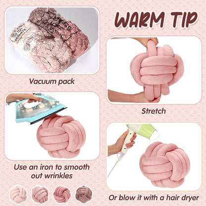 Yerliker 4 Pcs Knot Pillow Ball, 8.7 Inches Soft Home Decorative Round Throw - Image 3