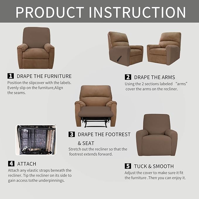 Easy-Going 4 Pieces Oversized Recliner Stretch Sofa Slipcover Sofa Cover - Image 7