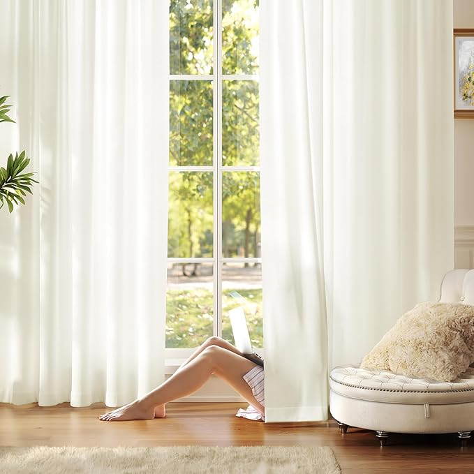 Anmao Non-See-Through Cream Privacy Semi Sheer Curtains by Anmao