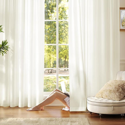 Anmao Non-See-Through Cream Privacy Semi Sheer Curtains by Anmao