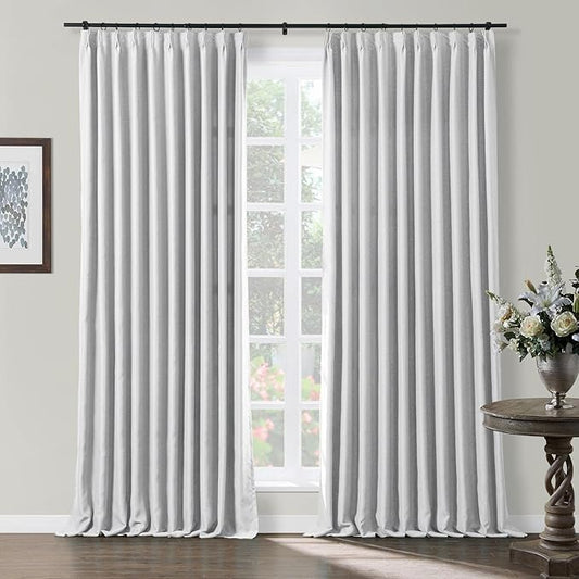 TWOPAGES Grey White Pinch Pleated Room Darkening Curtain 90 Inches Long by TWOPAGES