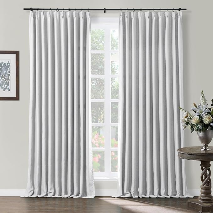TWOPAGES Grey White Pinch Pleated Room Darkening Curtain 96 Inches Long by TWOPAGES