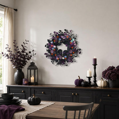 22" Prelit Halloween Wreaths for Front Door with 40 LEDs