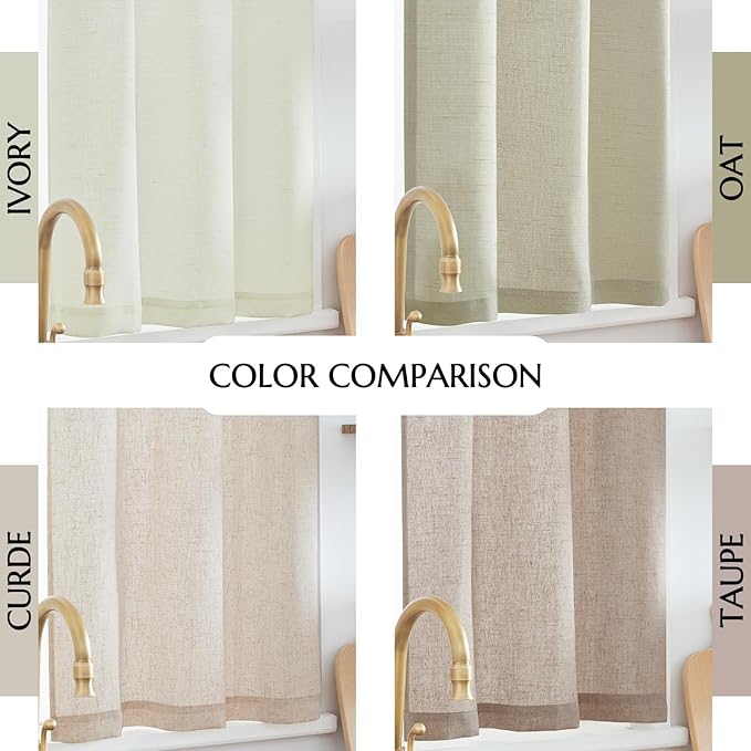 jinchan Beige Kitchen Curtains Linen Tier Curtains 24 Inch Farmhouse Cafe Drapes - Image 7
