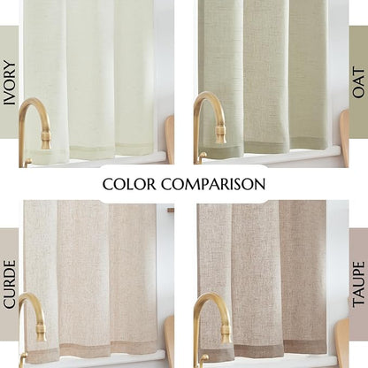 jinchan Beige Kitchen Curtains Linen Tier Curtains 24 Inch Farmhouse Cafe Drapes - Image 7