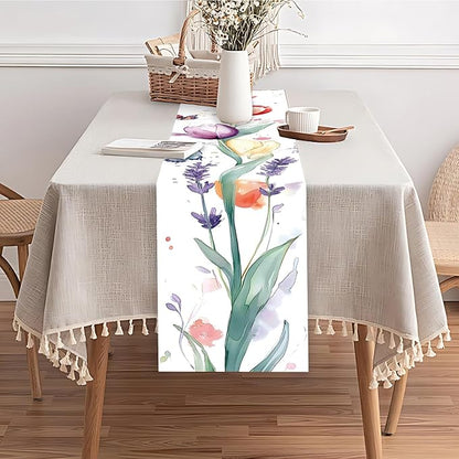 Elegant Hand-Painted Watercolor Floral Table Runner – Spring Tulip & Lavender - Image 6