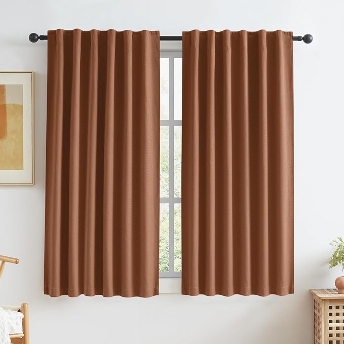 KEQIAOSUOCAI Terracotta Boho Linen Blackout Curtains 63 Inch Length by KEQIAOSUOCAI