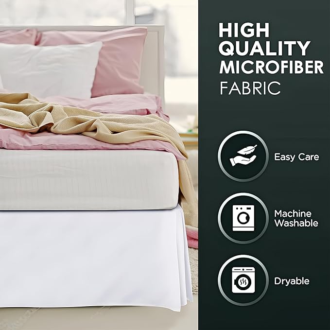 Pleated Bed Skirt King Size, Split Corners, Wrinkle-Resistant Microfiber - Image 6