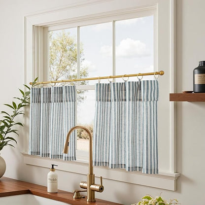 jinchan Striped Linen Kitchen Curtains - Image 2