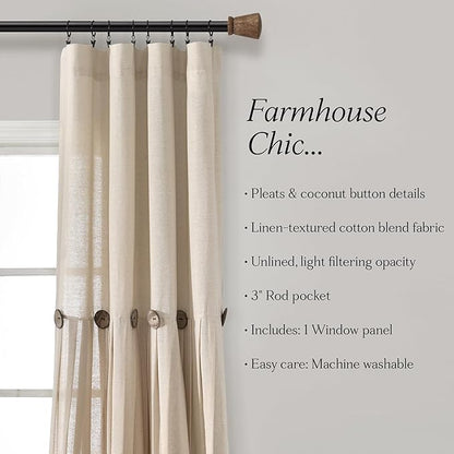 Lush Decor Linen Button Window Curtain Panel, Dark Linen- Country Curtains - Image 6