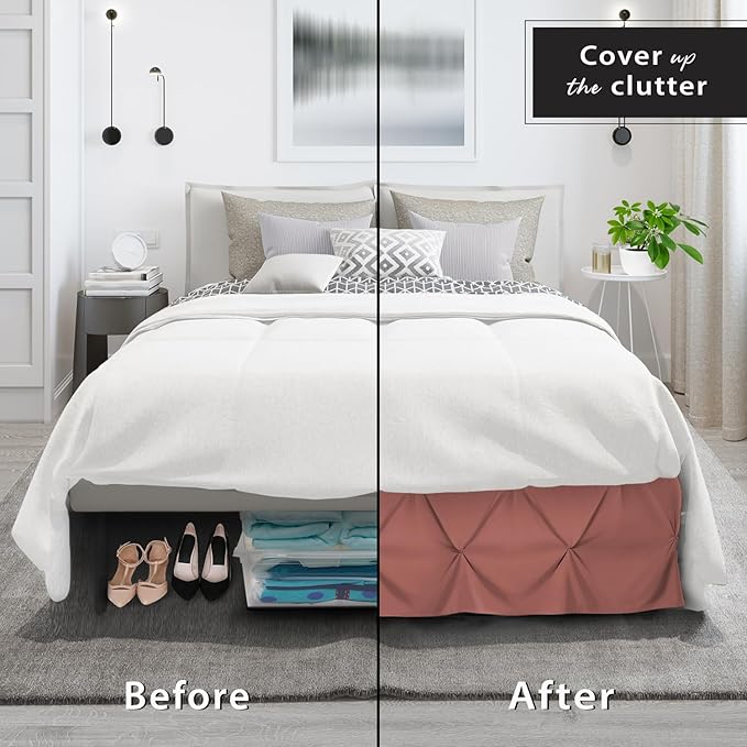 Nestl Pink Clay Bed Skirt Twin Size, Pinch Pleat Twin Bed Skirt, Hotel Quality - Image 4