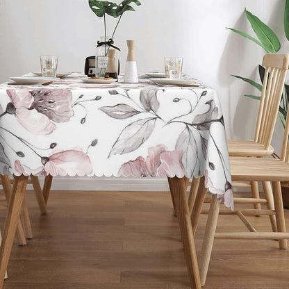 Pink Rose Tablecloth Watercolor Floral Gray Leaf Spring Flowers Leaves Table - Image 4