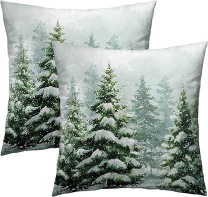 2 Packs Winter Snowy Pine Tree Throw Pillow Covers 24x24 inch by Granbey
