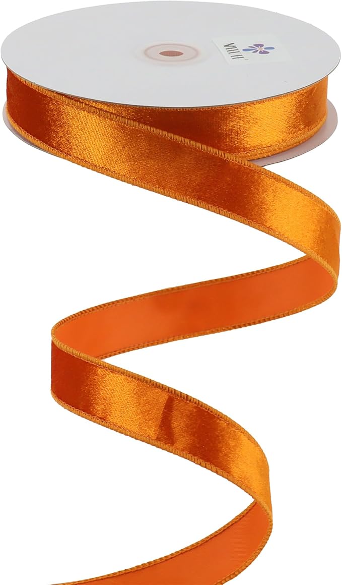 MEEDEE 1 inch Orange Velvet Wired Ribbon by MEEDEE