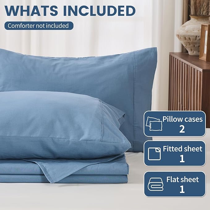 100% Linen Sheets King Size, Breathable & Durable 4-Piece Bed Flax Sheet Set - Image 6