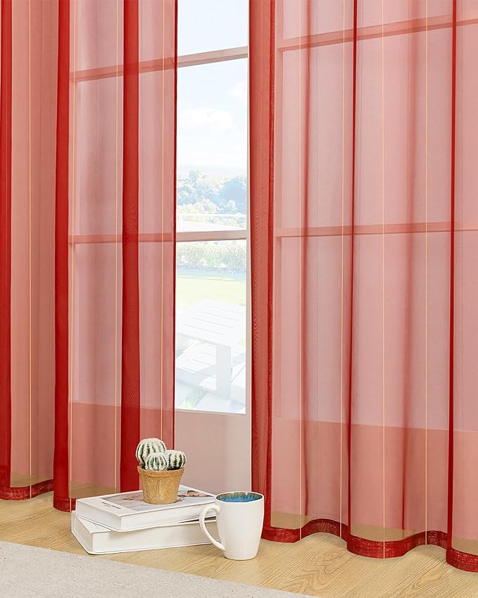Foil Stripe Red Sheer Curtains 84 inches Length 2 Panels - Image 4