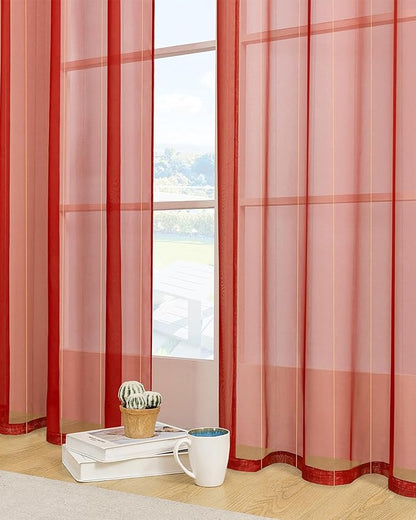 Foil Stripe Red Sheer Curtains 84 inches Length 2 Panels - Image 4