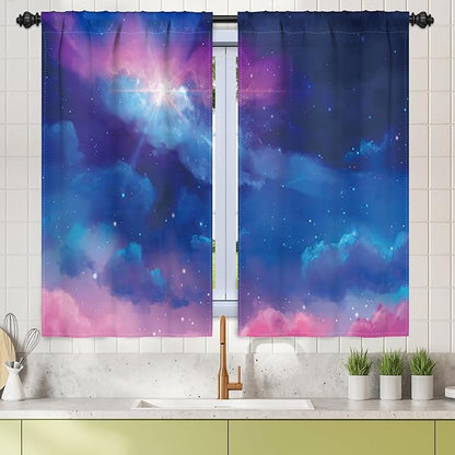 Renaiss 26 x 45 Inch Universe Galaxy Small Window Tier Curtains Outer Space by Renaiss