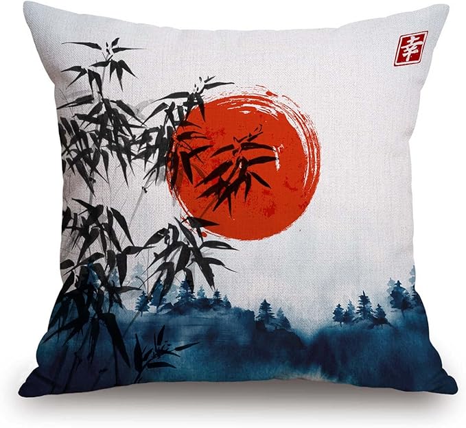 TSSOHU Throw Pillow Cover Japanese Bamboo Pillow case Asian Ink Painting Black by TSSOHU