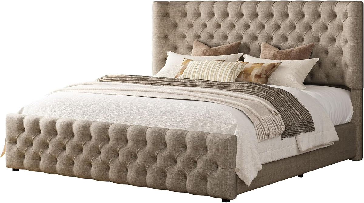 amerlife upholstered bed frame wingback headboard, queen size, view 9