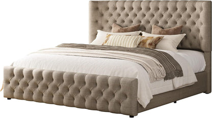 amerlife upholstered bed frame wingback headboard, queen size, view 9