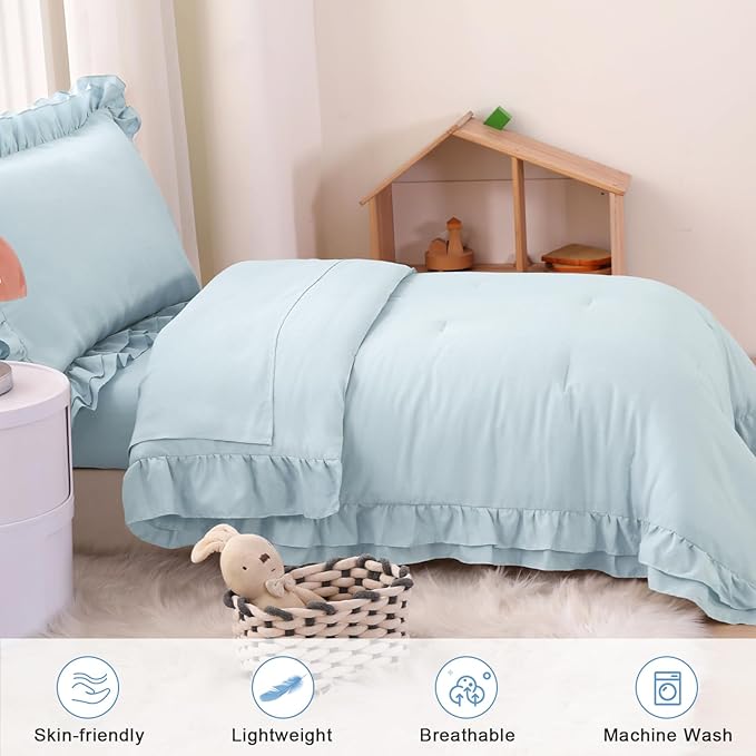 Wowelife Toddler Comforter for Girls Blue Toddler Bedding Set 4 Pieces Double - Image 3
